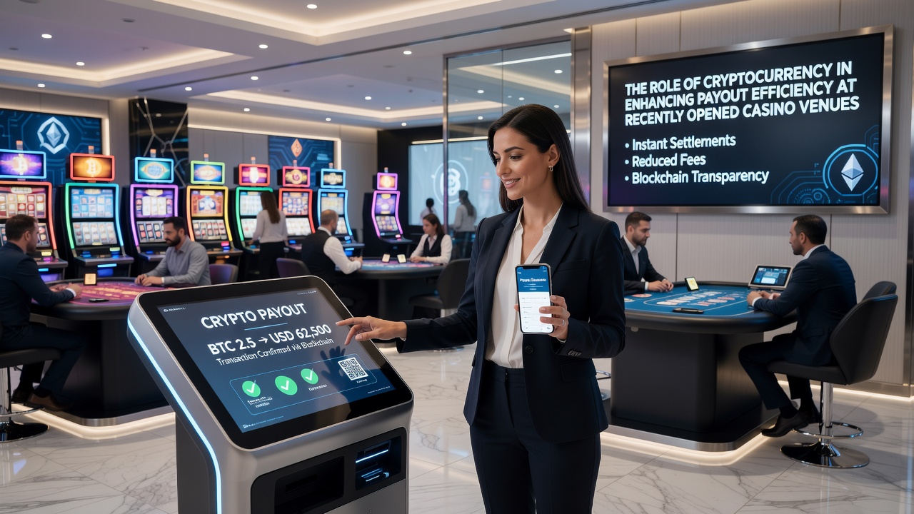 Digital wallet interface showing completed crypto payout at a casino cashier desk